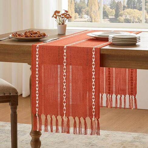 Hemstitched Farmhouse Table Runner, Sage Green 13x72 Inch, Cotton Linen Table Runners 72 Inches Long, Embroidered Striped Sage Green Boho Table Runner Rustic Home Decor in Saudi Arabia