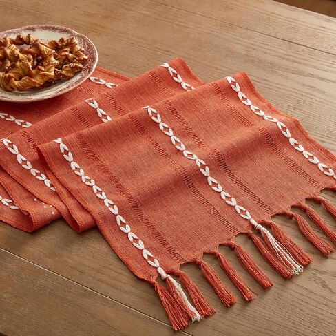 Hemstitched Farmhouse Table Runner, Sage Green 13x72 Inch, Cotton Linen Table Runners 72 Inches Long, Embroidered Striped Sage Green Boho Table Runner Rustic Home Decor in Saudi Arabia