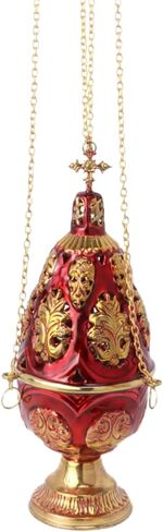 Ornate Red Brass Censer, Hanging Incense and Charcoal Burner, Catholic Church Supplies, 36.5 Inches in Saudi Arabia