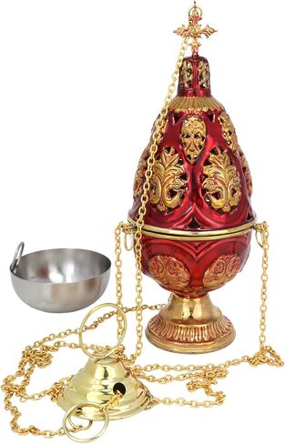 Ornate Red Brass Censer, Hanging Incense and Charcoal Burner, Catholic Church Supplies, 36.5 Inches in Saudi Arabia