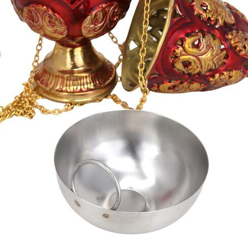 Ornate Red Brass Censer, Hanging Incense and Charcoal Burner, Catholic Church Supplies, 36.5 Inches in Saudi Arabia