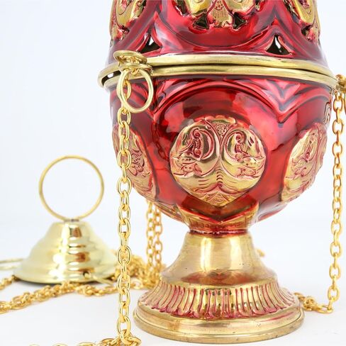 Ornate Red Brass Censer, Hanging Incense and Charcoal Burner, Catholic Church Supplies, 36.5 Inches in Saudi Arabia