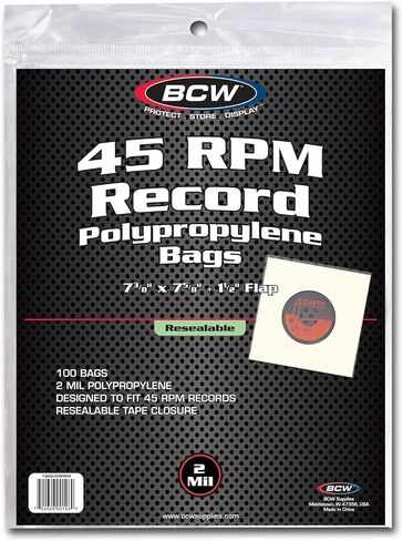 BCW Resealable 7-Inch Vinyl Record Bags - 100 Pack | Archival Safe Polypropylene Sleeves for Single LPs | Acid-Free with Resealable Strip & Flap Record Bag | 45 RPM Record Protective Bags in Saudi Arabia