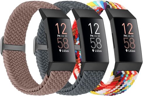 سوار مضفر متوافق مع Fitbit Charge 4/Charge 3 Bands للنساء والرجال، سوار معصم بديل من النايلون الرياضي المرن القابل للتعديل لـ Fitbit Charge 4/Charge 3/SE، 3 قطع in Kuwait