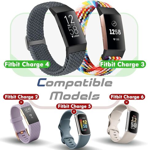 سوار مضفر متوافق مع Fitbit Charge 4/Charge 3 Bands للنساء والرجال، سوار معصم بديل من النايلون الرياضي المرن القابل للتعديل لـ Fitbit Charge 4/Charge 3/SE، 3 قطع in Kuwait
