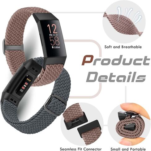 سوار مضفر متوافق مع Fitbit Charge 4/Charge 3 Bands للنساء والرجال، سوار معصم بديل من النايلون الرياضي المرن القابل للتعديل لـ Fitbit Charge 4/Charge 3/SE، 3 قطع in Kuwait