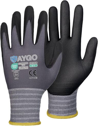 KAYGO Safety Work Gloves MicroFoam Nitrile Coated-3 Pairs, KG18NB,Seamless Knit Nylon Glove with Black Micro-Foam Nitrile Grip,Ideal for General Purpose,Automotive,Home Improvement, Large, Grey in Saudi Arabia
