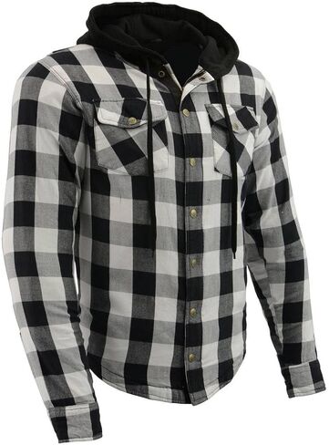 Milwaukee Leather MPM1629 Men's Plaid Hooded Flannel Biker Shirt with CE Approved Armor - Reinforced w/Aramid Fibers in Saudi Arabia