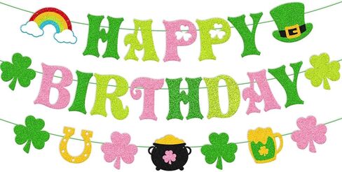 St. Patrick’s Day Happy Birthday Banner Shamrock Lucky One Two Lucky Four Leaf Clover Theme Party Decorations for Kids Boy Girl Irish Saint Patrick’s Bday Party Supplies(Green) in Saudi Arabia