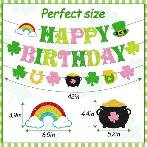 St. Patrick’s Day Happy Birthday Banner Shamrock Lucky One Two Lucky Four Leaf Clover Theme Party Decorations for Kids Boy Girl Irish Saint Patrick’s Bday Party Supplies(Green) in Saudi Arabia