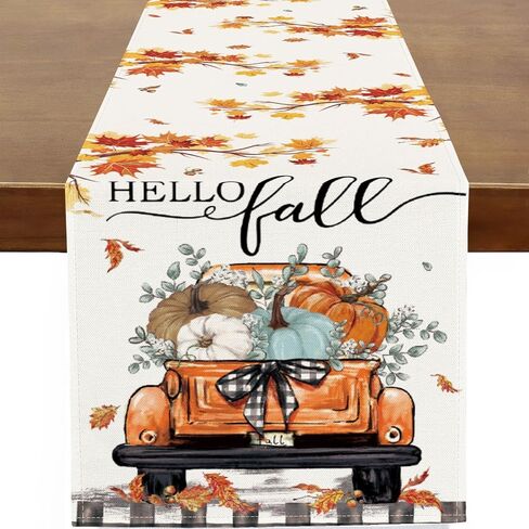Baccessor Fall Pumpkin Truck Table Runner Autumn Maple Leaves Thanksgiving Kitchen Dinning Table Decoration for Farmhouse Rustic Holiday Home Party Indoor Outdoor Decor 13x72 Inch in Saudi Arabia