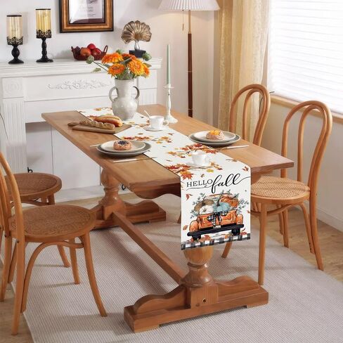 Baccessor Fall Pumpkin Truck Table Runner Autumn Maple Leaves Thanksgiving Kitchen Dinning Table Decoration for Farmhouse Rustic Holiday Home Party Indoor Outdoor Decor 13x72 Inch in Saudi Arabia