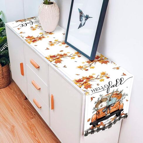 Baccessor Fall Pumpkin Truck Table Runner Autumn Maple Leaves Thanksgiving Kitchen Dinning Table Decoration for Farmhouse Rustic Holiday Home Party Indoor Outdoor Decor 13x72 Inch in Saudi Arabia