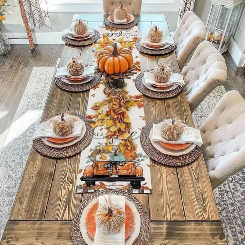 Baccessor Fall Pumpkin Truck Table Runner Autumn Maple Leaves Thanksgiving Kitchen Dinning Table Decoration for Farmhouse Rustic Holiday Home Party Indoor Outdoor Decor 13x72 Inch in Saudi Arabia