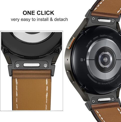 حزام TRUMiRR بنقرة واحدة لساعة Galaxy Watch 6 Classic 47mm 43mm / Watch 6 44mm 40mm، حزام ساعة جلدي موصل بزر بدون فجوة لساعة Samsung Galaxy Watch 5/5 Pro / 4/4 Classic in Kuwait