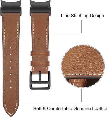 حزام TRUMiRR بنقرة واحدة لساعة Galaxy Watch 6 Classic 47mm 43mm / Watch 6 44mm 40mm، حزام ساعة جلدي موصل بزر بدون فجوة لساعة Samsung Galaxy Watch 5/5 Pro / 4/4 Classic in Kuwait
