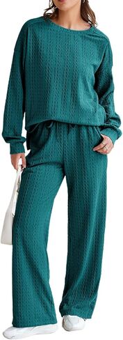 Dokotoo Women's 2 Piece Outfits Sweatshirt Lounge Sets Textured Long Sleeve Tops and Drawstring Pants Sweatsuit in Saudi Arabia