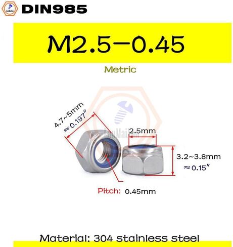 50pcs M2.5-0.45 304 stainless steel metric hex lock nuts nylon locking nuts DIN985 in Saudi Arabia