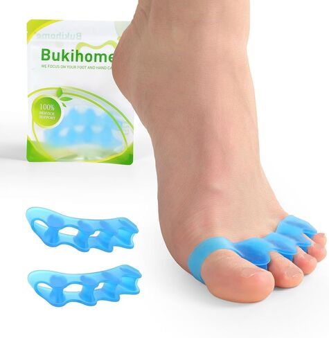 Bukihome Toe Separators, 4 Pair Soft Gel Toe Spacers to Correct Bunions, Toe Stretcher for Therapeutic Relief from Plantar Fasciitis, Claw Toes,Hammer Toes, Foot Pain for Women & Men (Blue+S) in Saudi Arabia