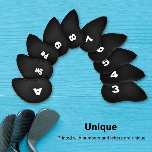 Dioche Golf Iron Club Covers, Neoprene 10Pcs Set with Numbers/Letters (Black, Sport Accessory) in Saudi Arabia