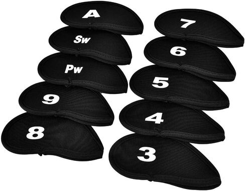 Dioche Golf Iron Club Covers, Neoprene 10Pcs Set with Numbers/Letters (Black, Sport Accessory) in Saudi Arabia