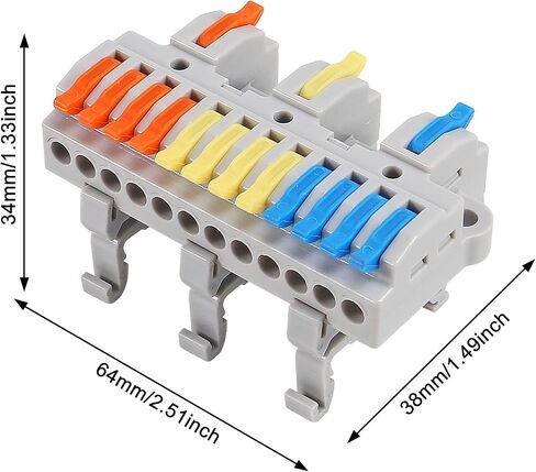 AITRIP 10PCS DIN Rail Terminal Blocks 28-12AWG Quick Wiring Cable Terminal Blocks for Circuit Inline Splices DIY Push-in Conductors Wire Connectors with Guide Rail Clamp (2 in 8 Out) in Saudi Arabia