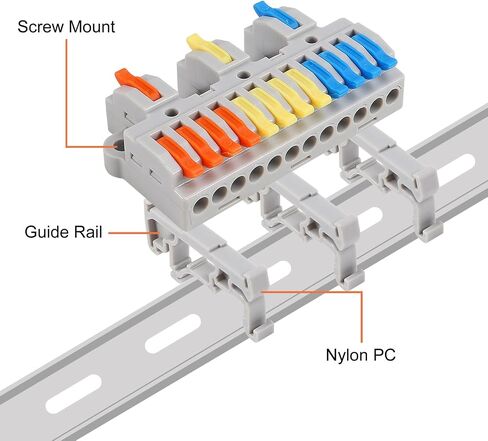 AITRIP 10PCS DIN Rail Terminal Blocks 28-12AWG Quick Wiring Cable Terminal Blocks for Circuit Inline Splices DIY Push-in Conductors Wire Connectors with Guide Rail Clamp (2 in 8 Out) in Saudi Arabia