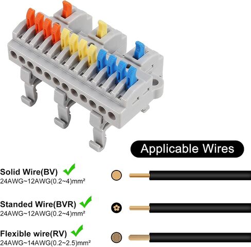 AITRIP 10PCS DIN Rail Terminal Blocks 28-12AWG Quick Wiring Cable Terminal Blocks for Circuit Inline Splices DIY Push-in Conductors Wire Connectors with Guide Rail Clamp (2 in 8 Out) in Saudi Arabia