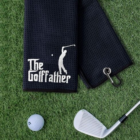 The Golf Father Funny Black Golf Towel, Embroidered Golf Towels for Golf Bags with Clip, Golf Towel for Dad, Men, Golfer, Golf Lover, Grandpa Retirement Christmas Birthday Gifts in Saudi Arabia