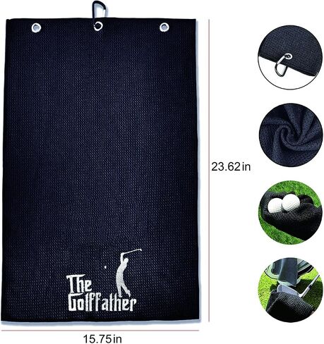 The Golf Father Funny Black Golf Towel, Embroidered Golf Towels for Golf Bags with Clip, Golf Towel for Dad, Men, Golfer, Golf Lover, Grandpa Retirement Christmas Birthday Gifts in Saudi Arabia