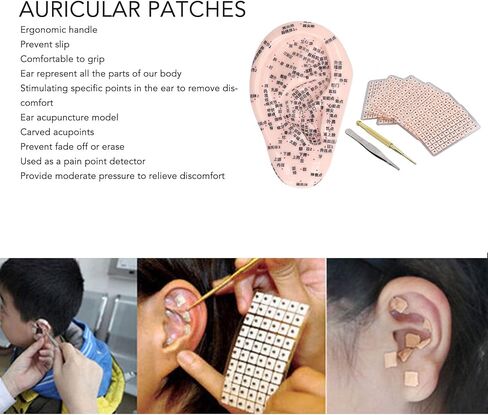 Ear Acupuncture Point Sticks Set, Silicone Ear Acupoint Model 17cm Ear Point Telescopic Probe Tweezers 600PCS Auricular Patches Ear Seed Acupressure Kit Ear Press Seeds Pressure Ears Stickers in Saudi Arabia