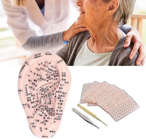 Ear Acupuncture Point Sticks Set, Silicone Ear Acupoint Model 17cm Ear Point Telescopic Probe Tweezers 600PCS Auricular Patches Ear Seed Acupressure Kit Ear Press Seeds Pressure Ears Stickers in Saudi Arabia