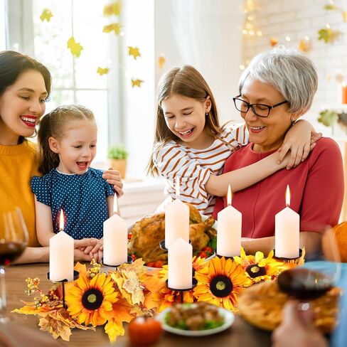 2 حزمة من ديكورات الطاولة المركزية للخريف مع 6 حاملات شموع، 21.65 بوصة لتر عباد الشمس المركزية لعيد الشكر منضدية أوراق القيقب وحامل شموع الطاولة (لا تشمل الشموع) in Saudi Arabia