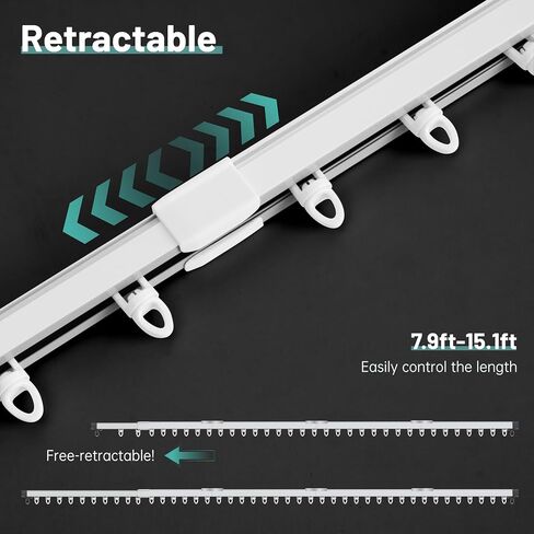 Zeerobee Ceiling Curtain Track,2.8-4.9ft Retractable Curtain Track Ceiling Mount For Room Divider Curtain Track, Ceiling Curtain Rod, Ceiling Rails with Silent Rollers (White) in Saudi Arabia