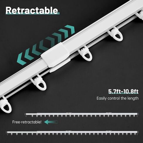 Zeerobee Ceiling Curtain Track,2.8-4.9ft Retractable Curtain Track Ceiling Mount For Room Divider Curtain Track, Ceiling Curtain Rod, Ceiling Rails with Silent Rollers (White) in Saudi Arabia