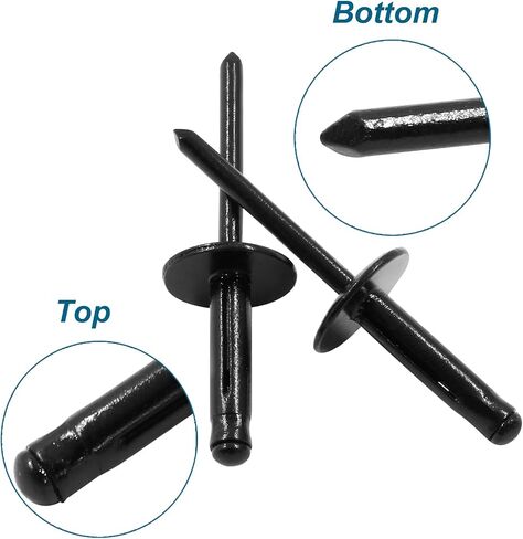BokWin 100 Pcs Aluminum Rivets 3/16 Inch x 4/5 Inch Pop Rivets Black Large Flange Soild Blind Rivet Tool for Industries Furniture in Saudi Arabia