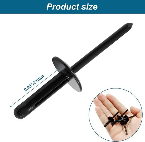 BokWin 100 Pcs Aluminum Rivets 3/16 Inch x 4/5 Inch Pop Rivets Black Large Flange Soild Blind Rivet Tool for Industries Furniture in Saudi Arabia