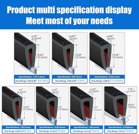 حافة مطاطية ذاتية اللصق، شريط حماية لحافة قناة U للصفائح المعدنية، مناسب 1/16 بوصة (1.6 مم)، مادة EPDM سوداء 5 أقدام (1.5 متر) in Kuwait