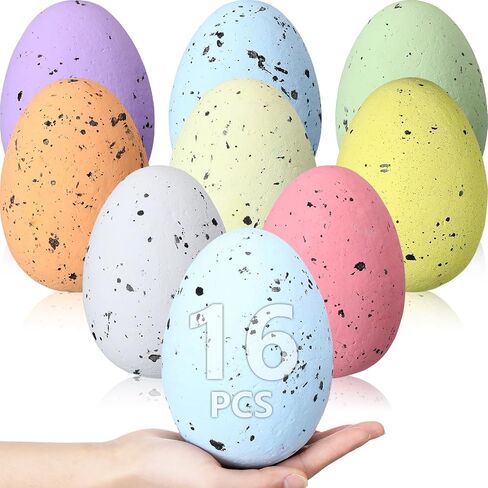 Liliful 16 Pcs 6 Inch Foam Easter Egg Decoration 8 Color Large Decor Easter Eggs Polystyrene Foam Easter Eggs for Crafts Mixed Color Speckled Eggs for Easter Party Kids Home Photo Prop in Saudi Arabia