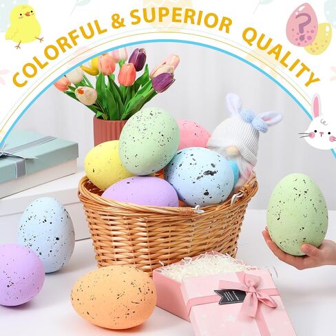 Liliful 16 Pcs 6 Inch Foam Easter Egg Decoration 8 Color Large Decor Easter Eggs Polystyrene Foam Easter Eggs for Crafts Mixed Color Speckled Eggs for Easter Party Kids Home Photo Prop in Saudi Arabia