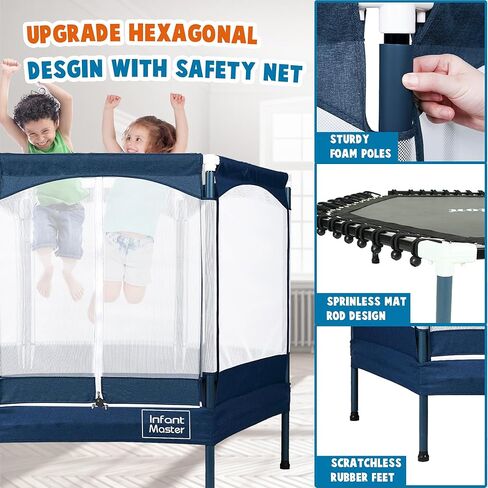 Infant Master Kid Trampoline, Trampoline for Kids，Mini Trampoline, 5ft Recreational Trampolines, Heavy Duty Frame with High Elasticity, Triple Zipper Design, Jump for Fun Indoor & Outdoor in Kuwait