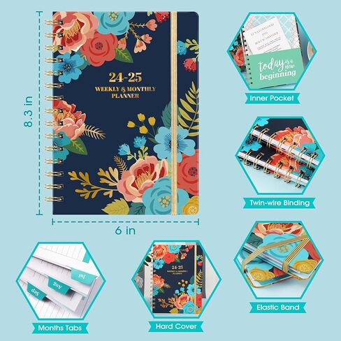 مخطط 2024-2025 - مخطط أكاديمي 2024-2025، يوليو 2024 - يونيو 2025، 8.5 بوصة × 6.4 بوصة، مخطط 2024-2025 مع 12 علامة تبويب شهرية، جيب داخلي in Kuwait