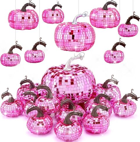 Lenwen 12 Pcs Artificial Disco Pumpkin Glitter Mirror Pumpkin Fall Farmhouse Hanging Ornament Harvest Pumpkin Decoration for Thanksgiving Decorating Table Centerpiece(Sliver) in Saudi Arabia