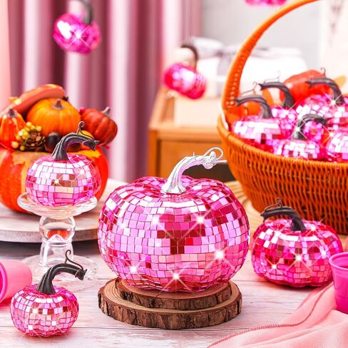 Lenwen 12 Pcs Artificial Disco Pumpkin Glitter Mirror Pumpkin Fall Farmhouse Hanging Ornament Harvest Pumpkin Decoration for Thanksgiving Decorating Table Centerpiece(Sliver) in Saudi Arabia