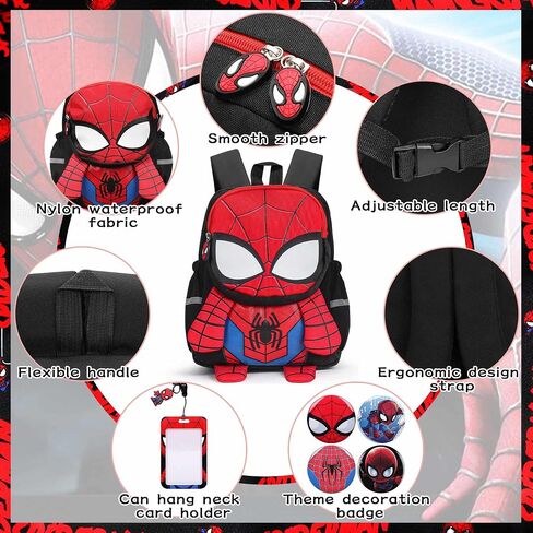 Spider Backpack - 11.4 Inch 3D Spider Backpack Black School Backpack Preschool Card Holder Badge Lightweight Waterproof Backpack For Kids 3-5 Years Old in Saudi Arabia