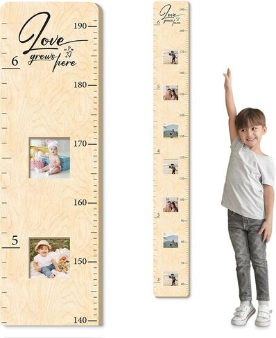مخطط نمو خشبي للجدار مع إطارات الصور، مخطط جداري لارتفاع الأطفال، مخطط قياس مسطرة الحائط | غرفة نوم الأطفال، غرفة اللعب، ديكور الحضانة، ديكور جدار غرفة الطفل in Kuwait
