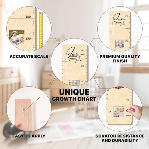 مخطط نمو خشبي للجدار مع إطارات الصور، مخطط جداري لارتفاع الأطفال، مخطط قياس مسطرة الحائط | غرفة نوم الأطفال، غرفة اللعب، ديكور الحضانة، ديكور جدار غرفة الطفل in Kuwait