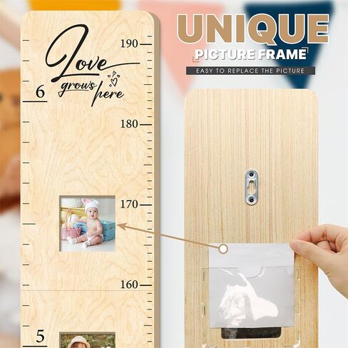 مخطط نمو خشبي للجدار مع إطارات الصور، مخطط جداري لارتفاع الأطفال، مخطط قياس مسطرة الحائط | غرفة نوم الأطفال، غرفة اللعب، ديكور الحضانة، ديكور جدار غرفة الطفل in Kuwait