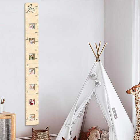مخطط نمو خشبي للجدار مع إطارات الصور، مخطط جداري لارتفاع الأطفال، مخطط قياس مسطرة الحائط | غرفة نوم الأطفال، غرفة اللعب، ديكور الحضانة، ديكور جدار غرفة الطفل in Kuwait