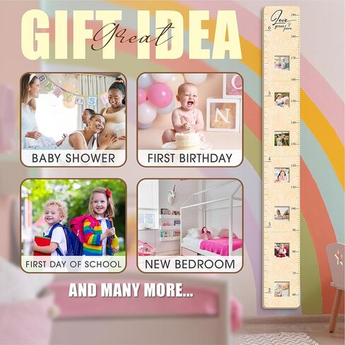 مخطط نمو خشبي للجدار مع إطارات الصور، مخطط جداري لارتفاع الأطفال، مخطط قياس مسطرة الحائط | غرفة نوم الأطفال، غرفة اللعب، ديكور الحضانة، ديكور جدار غرفة الطفل in Kuwait